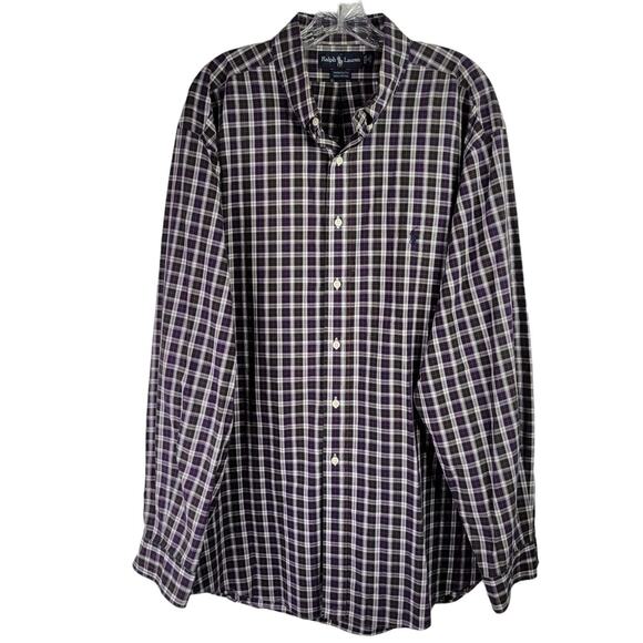 Polo Ralph Lauren Oxford Shirt Men's XXL 18 Tartan Plaid Yarmouth Button Down - Picture 2 of 10